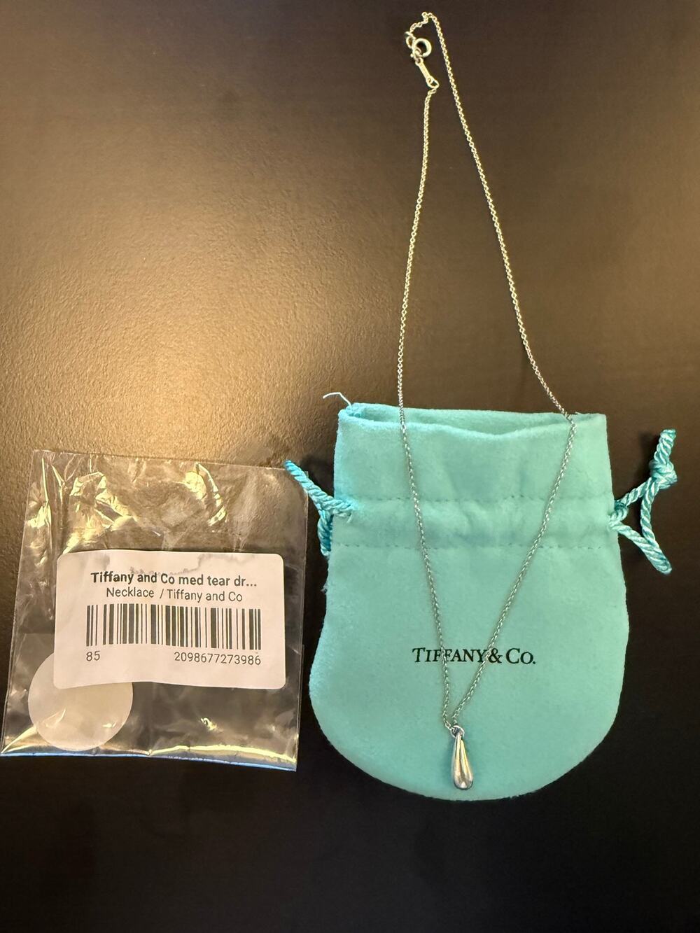 Tiffany & Co. Elsa Peretti Teardrop Pendant Necklace Sterling Silver 925 w Pouch